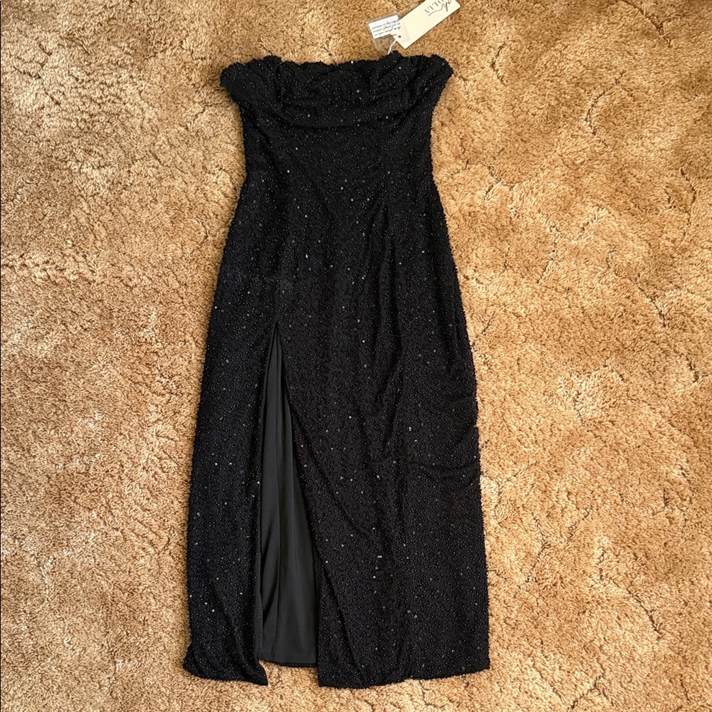 Oh Polly Glittering Black Strapless Dress
